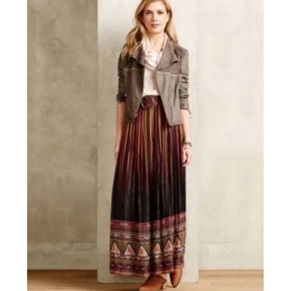 New Anthropologie Tanvi Kedia Olinda Silk Multicolor Maxi Preppy Skirt Sz S